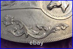 Rare VTG Huge Antique Old Western Signed Sterling Silver OL Horse Belt Buckle