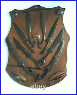 Rare set PLAQUE Old WEAPONS OF MOROLAND Antique Philippines Knives 5 PC