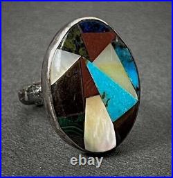 SUPER OLD RARE Vintage Authentic Zuni Sterling Silver Turquoise Inlay Ring