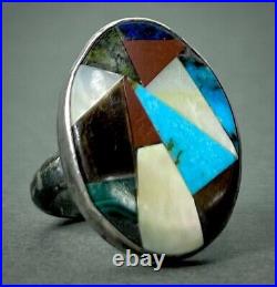 SUPER OLD RARE Vintage Authentic Zuni Sterling Silver Turquoise Inlay Ring