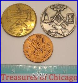 Set of 3 Antique Masonic Coins Made A Mason Lodge New Old Stock Not Inscribed