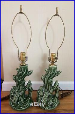 VINTAGE Table Lamp Pair TREE TRUNK Mid Century Ceramic NEW OLD STOCK! Driftwood