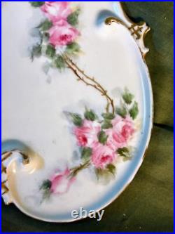 VTG Old GDA Limoges French Vanity Porcelain Hand Painted Dresser Tray Pink Roses