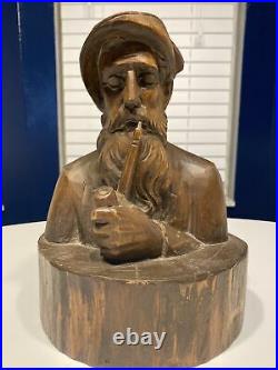Vintage 1960's Hand-carved German OberammergauOld Man WithPipeEtched Owner Back