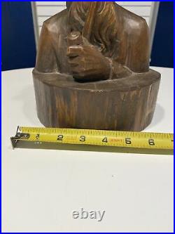 Vintage 1960's Hand-carved German OberammergauOld Man WithPipeEtched Owner Back