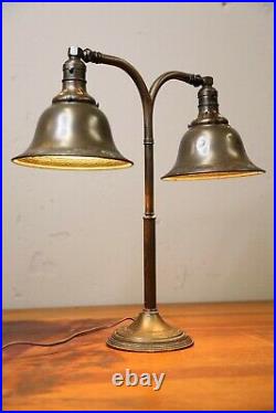 Vintage Antique Desk Lamp Bankers Lamp 2 arm light Art Deco old round shades