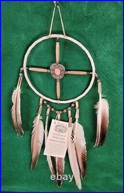 Vintage New Old Stock Medicine Wheel w Painted / Stone Beads & Feathers COA NWT