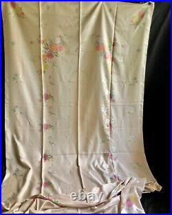 Vintage Old Bleach hand painted Irish linen damask tablecloth + 12 napkins