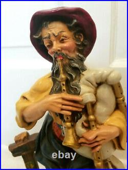 Vintage Old Man w Flute Bag Christmas Nativity Large Figure Statue