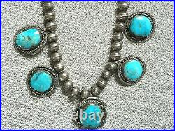 Vintage Old Pawn Navajo Turquoise Station Pendant with Navajo Pearls