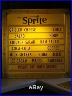 Vintage Original Sprite Soda Sign / Lighted Menu Sign from old Diner, Not 7up