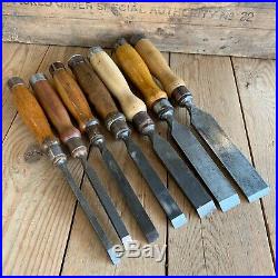 Vintage set of 7 TITAN Australia Firmer CHISELS Wood Handle Old Hand Tool #490