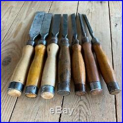 Vintage set of 7 TITAN Australia Firmer CHISELS Wood Handle Old Hand Tool #490
