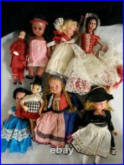 Vintage small Doll Set Rare old collection european clothes Lot 8 dolls antique