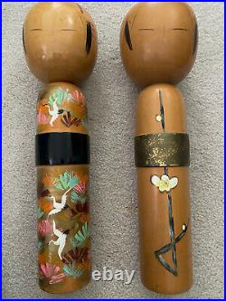 Vintage tall large Kokeshi wood doll set. Signed Very Old
