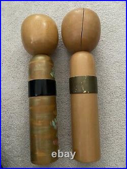 Vintage tall large Kokeshi wood doll set. Signed Very Old