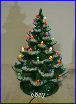 Vntg Signed 1966 Flocked Ceramic Christmas Tree 16 Atlantic Mold Beautiful OLD