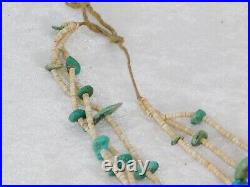 Vtg Old Navajo Heishi Turquoise Shell Bead 3 Strand Necklace 30