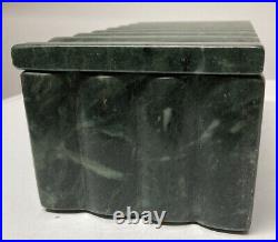 Vtg Solid Stone Marble Green Ribbed Box 20s 30s Art Deco Heavy Stash Casket OLD